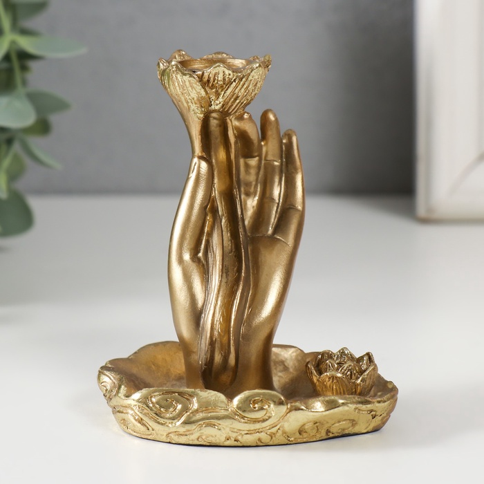 Подставка для благовоний, конусов «Цветок в руке», полистоун, 7×5.5×9 см