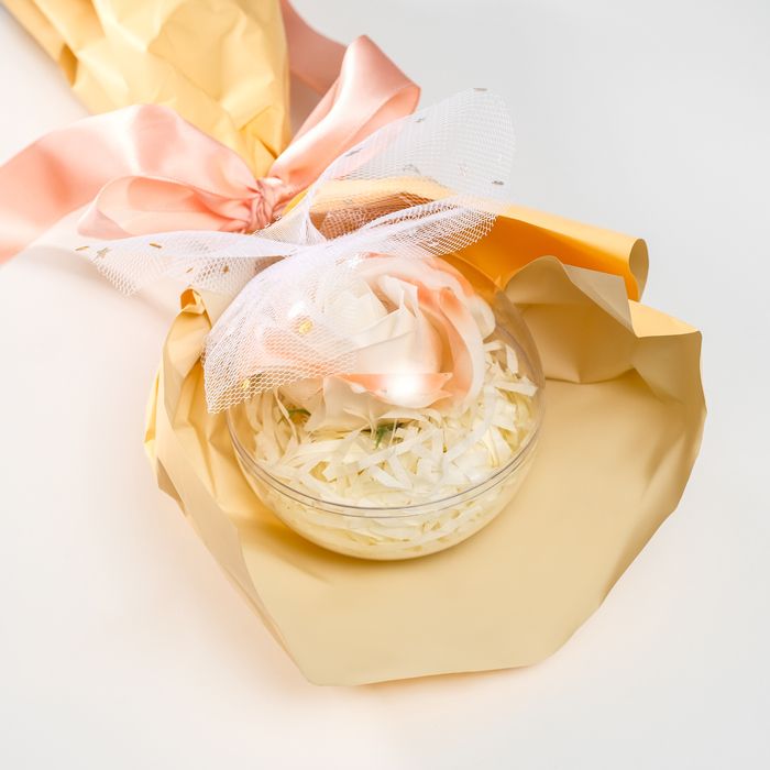 Букет из мыльных лепестков для ванны «Роза в шарике», подарочный, жёлтый, 8.5×8.5×36 см