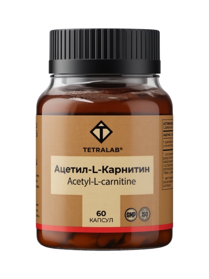 L‑Карнитин TETRALAB, поддержка энергии, метаболизма и сжигания жира, 500 мг, 60 капсул