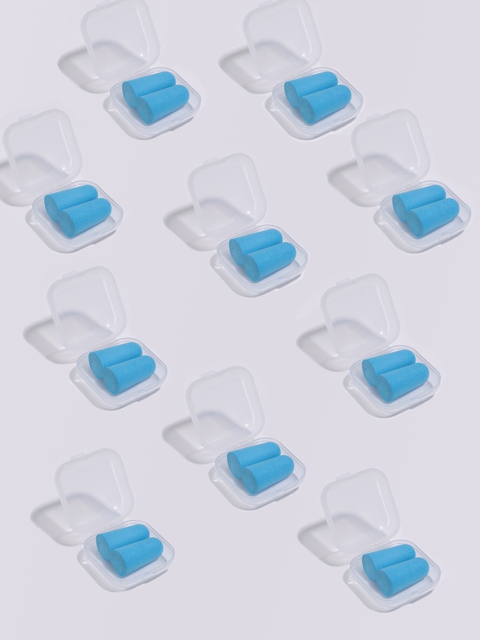 Беруши, 2.5×1 см, набор - 10 пар, в футляре, голубые