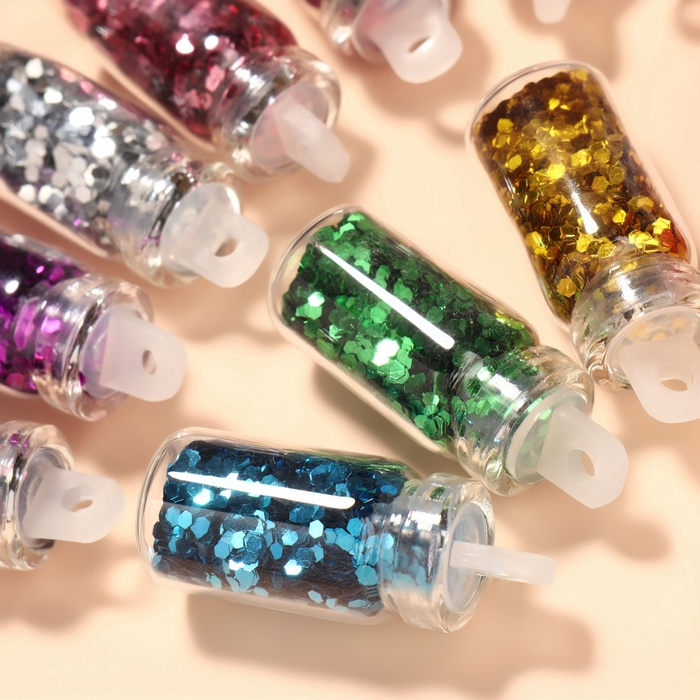 Блёстки для декора «Сияние», набор 12 бутылочек, средние, разноцветные