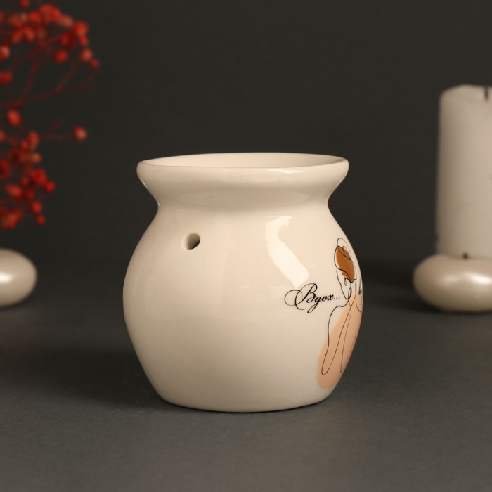 Аромалампа для эфирных масел «Вдох... выдох...», керамика, белая, 7.2×7.2×7.8 см