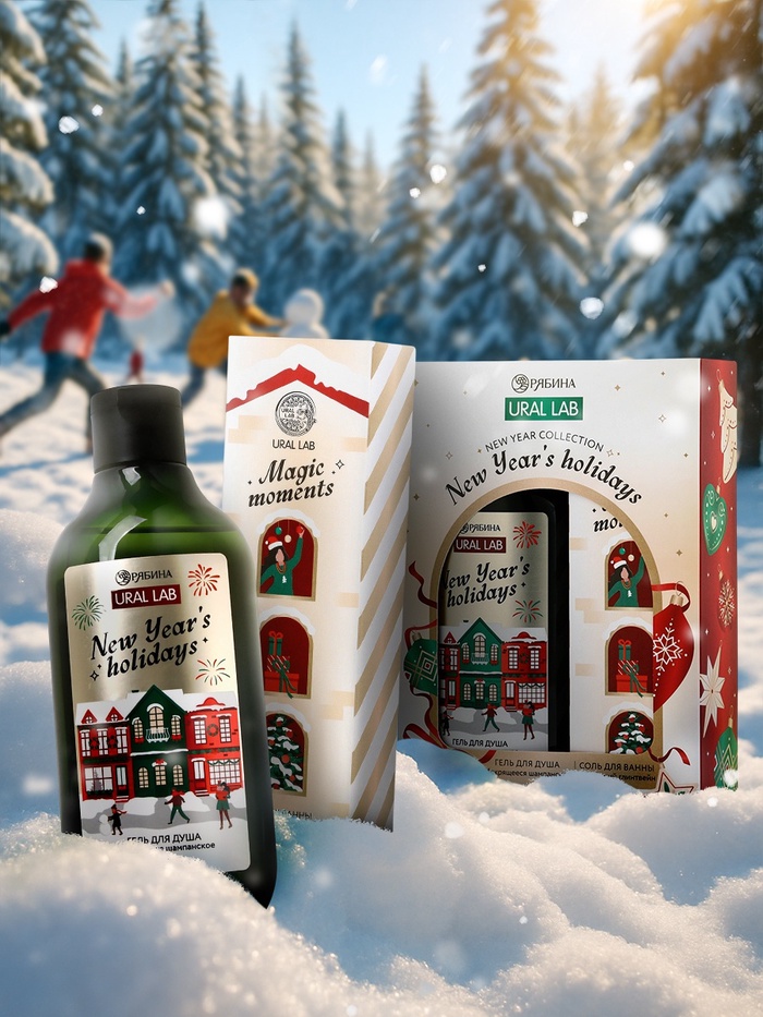 Подарочный набор новогодний New Year holidays: гель для душа 300 мл и соль для ванны 200 мл, URAL LAB