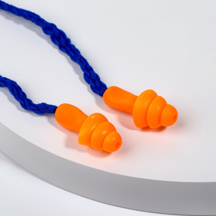 Беруши на шнурке, 3×1.7 см, в футляре, фасовка 10 пар, силиконовые, оранжевые