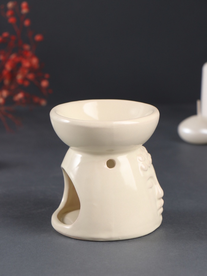 Аромалампа для эфирных масел «Лик Будды», керамика, св. беж, 8×8×9 см