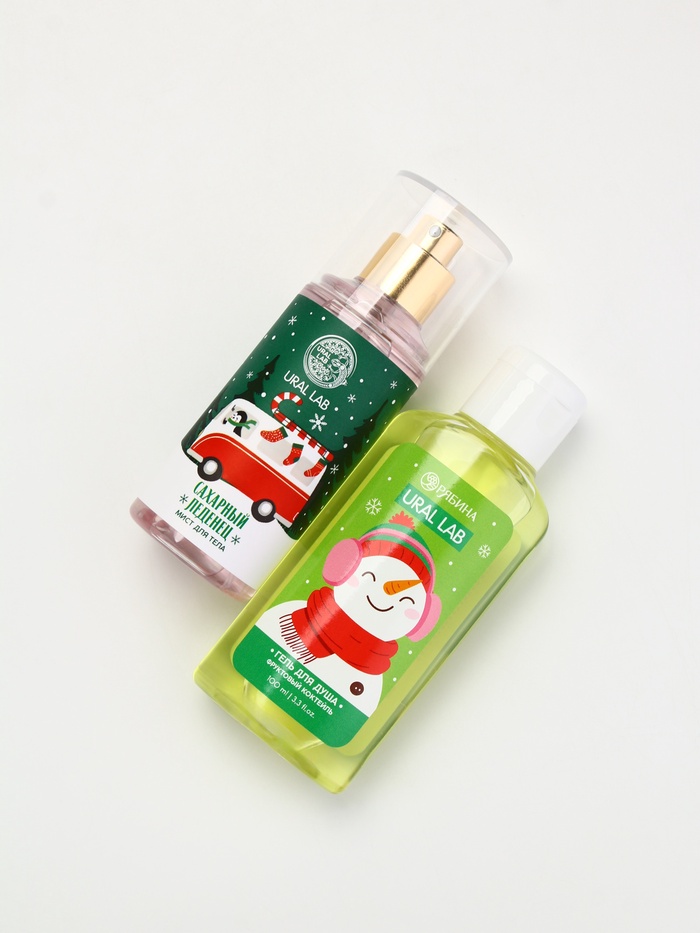 Подарочный набор новогодний «Снеговичок», гель для душа 100 мл и мист для тела, URAL LAB