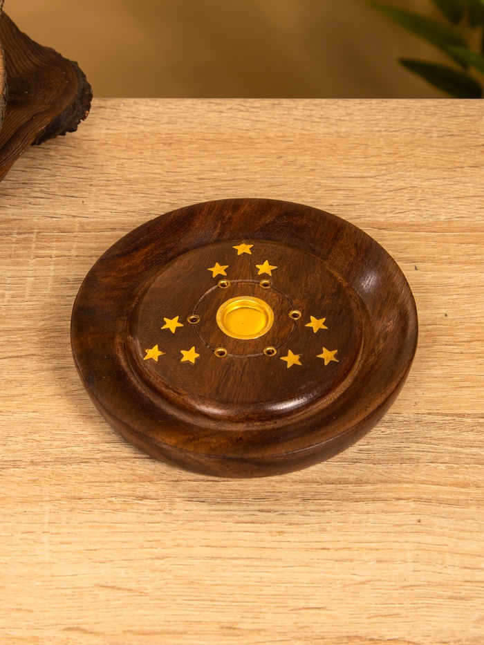 Подставка под благовония круглая «Звёзды», 12.5×12.5×2 см, дерево шишам