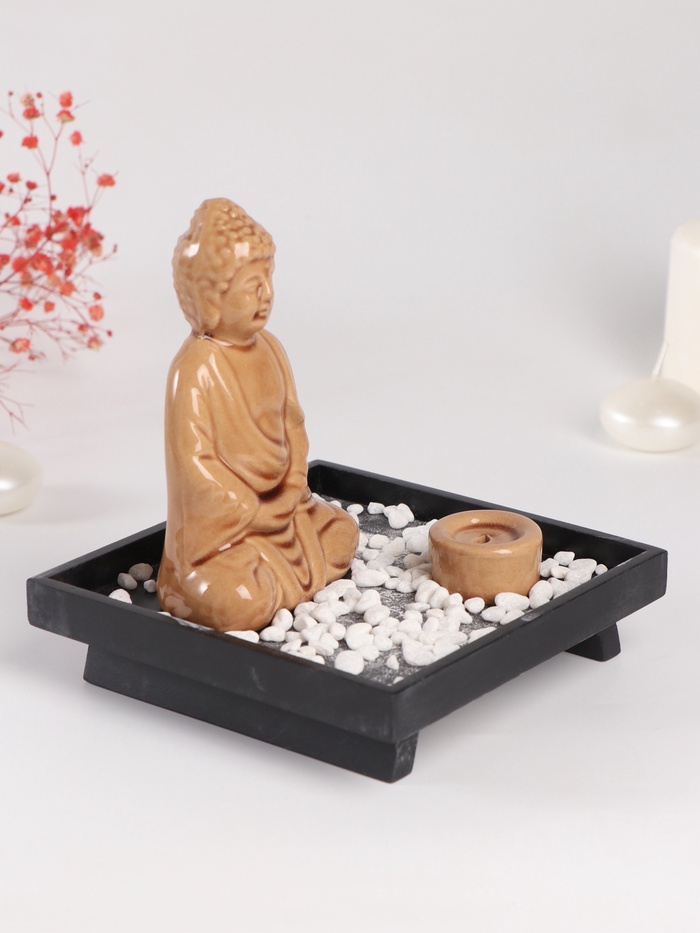Подставка для благовоний «Будда: медитация», керамика, дерево, беж, 14×14×14.5 см