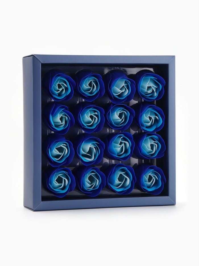 Подарочный набор мыльных роз в коробке, бирюзово-белые, 16 шт.