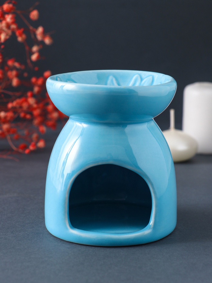 Аромалампа для эфирных масел «Подводный мир», керамика, голубая, 7.2×7.2×8.9 см