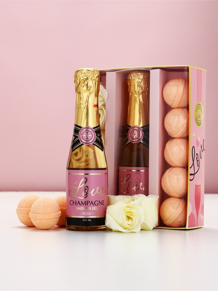 Подарочный набор косметики «Розовое шампанское», гель для душа, мыльные цветы, бомбочки для ванны