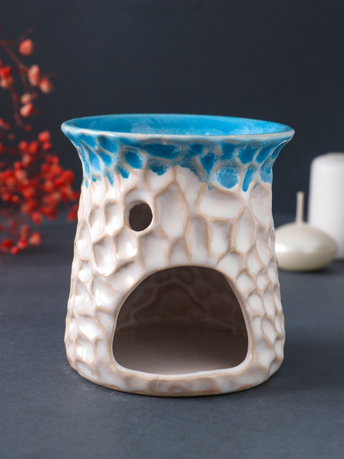 Аромалампа для эфирных масел «Узорчатая абстракция», керамика, синий, 8.5×8.5×9.5 см