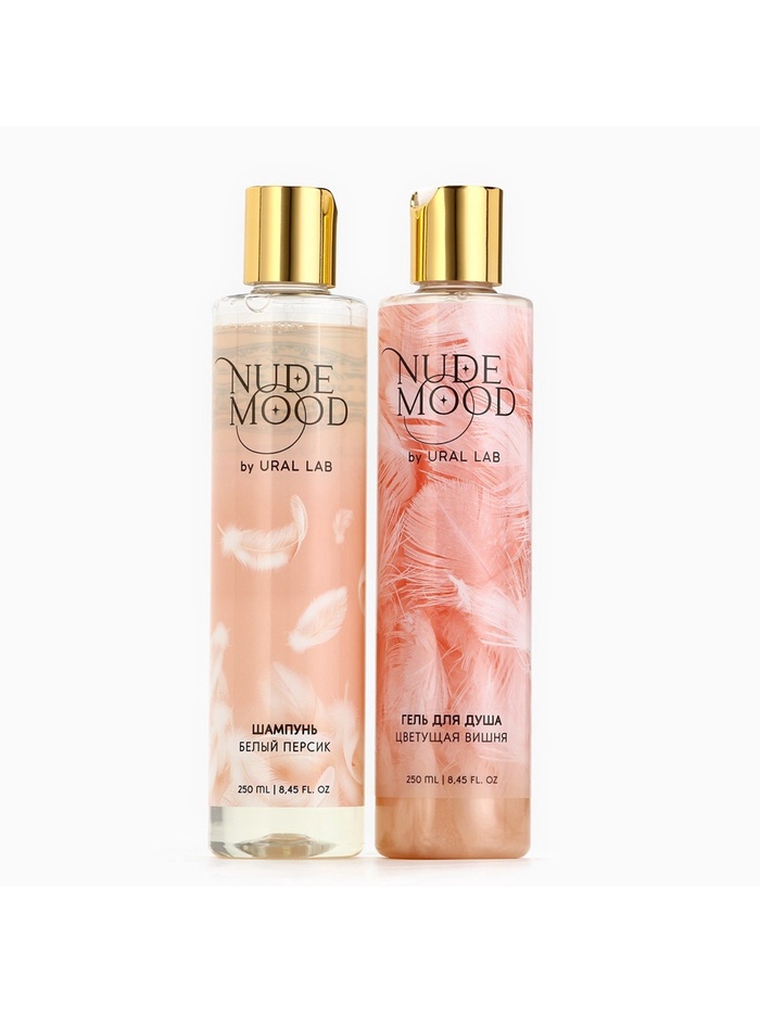 Подарочный набор NUDE MOOD, гель для душа и шампунь для волос, 2×250 мл, аромат персика и вишни, URAL LAB