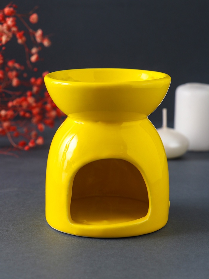 Аромалампа для эфирных масел «Стрекоза на цветке», керамика, жёлтая, 7.2×7.2×8.3 см