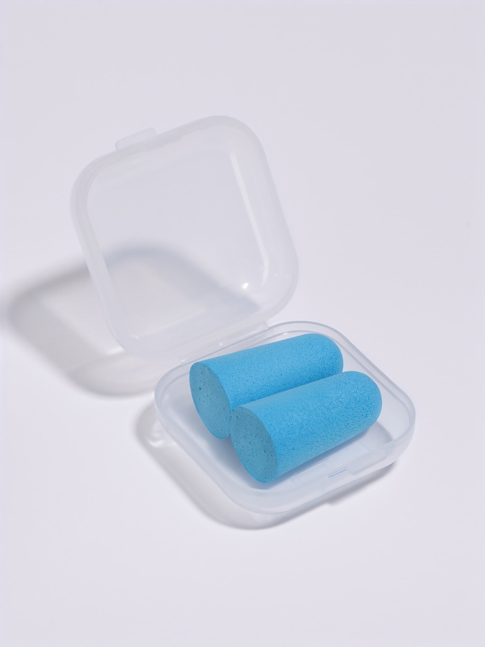 Беруши, 2.5×1 см, набор - 10 пар, в футляре, голубые