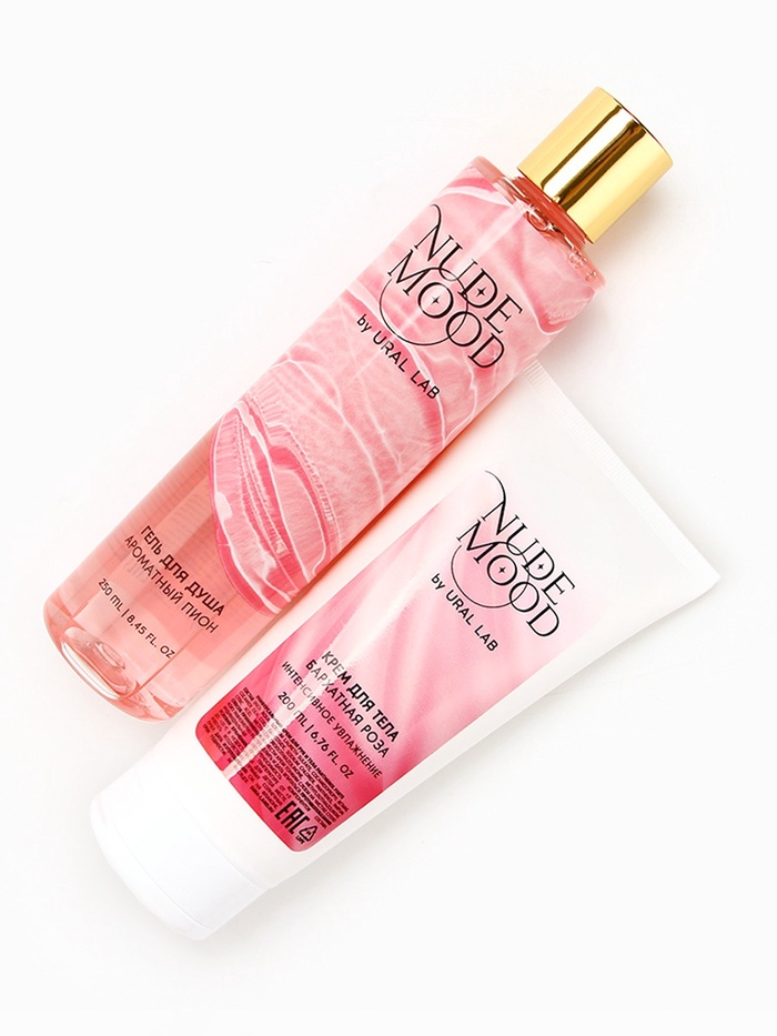 Подарочный набор NUDE MOOD, гель для душа 250 мл и крем для тела 200 мл, аромат пиона и розы, URAL LAB