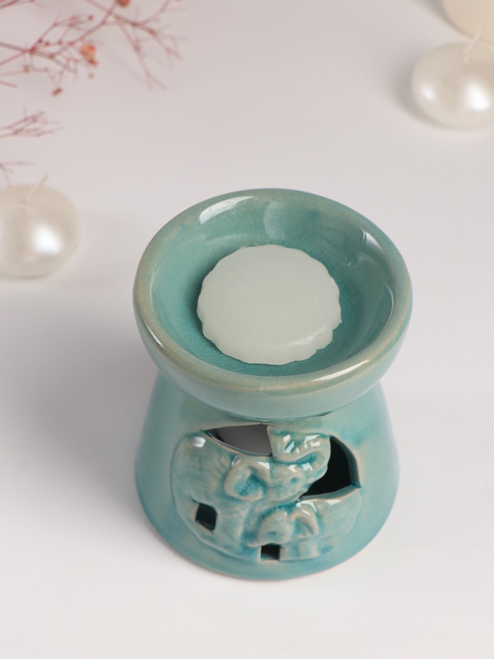 Набор: аромалампа для эфирных масел, мелтс из воска ароматический «Слон со слонёнком», бирюза, 10×10×9 см