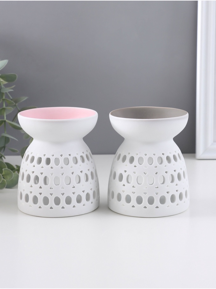 Аромалампа для эфирных масел «Греческий узор», керамика, белый, 8×8×9.3 см, МИКС