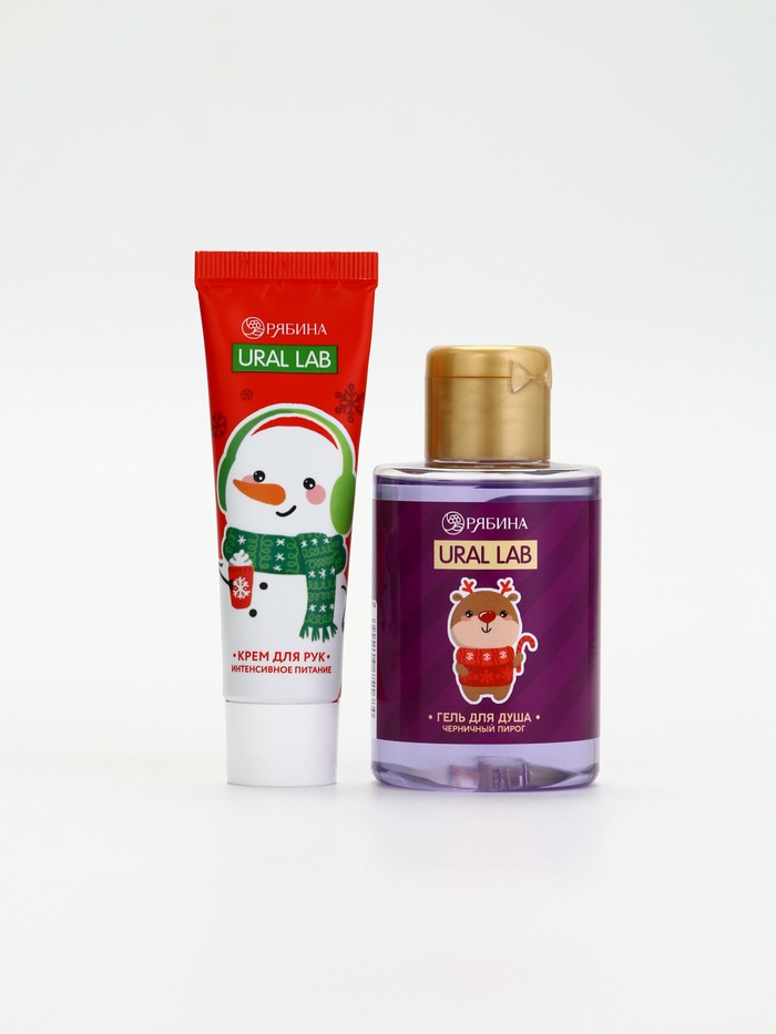 Подарочный набор новогодний «Снеговик», гель для душа, кружка, мочалка и крем для рук, URAL LAB