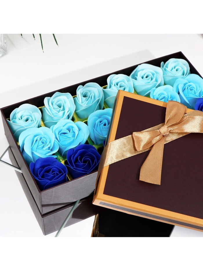 Мыльные розы, синие оттенки, набор 18 шт., в коробке