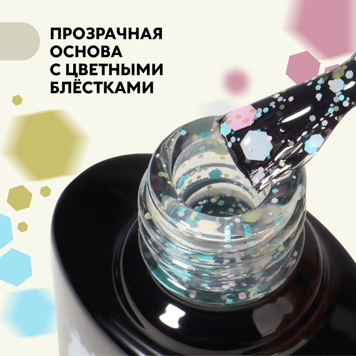 Гель лак для ногтей, «MILK GLITTER», трехфазный, 8 мл, LED/UV, прозрачный (08)