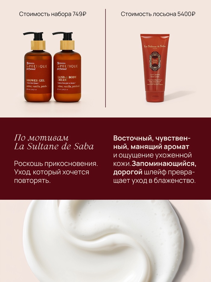 Подарочный набор гель для душа и лосьон, 2 шт. × 250 мл, с ароматом амбры, ванили и пачули, laPOETIQUE