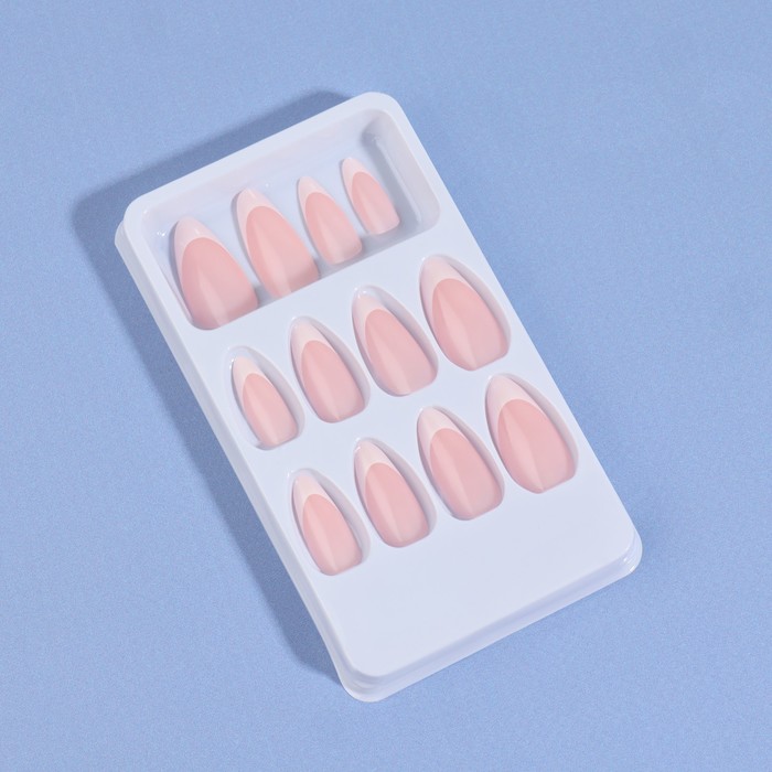 Накладные ногти Classic French, 24 шт., с клеевыми пластинами, форма миндаль, нежно-розовые