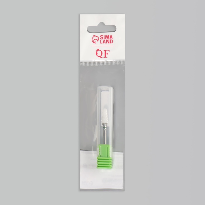 Фреза керамическая для маникюра «Конус скруглённый», крупная нарезка, 6×14 мм, в пластиковом футляре, белая