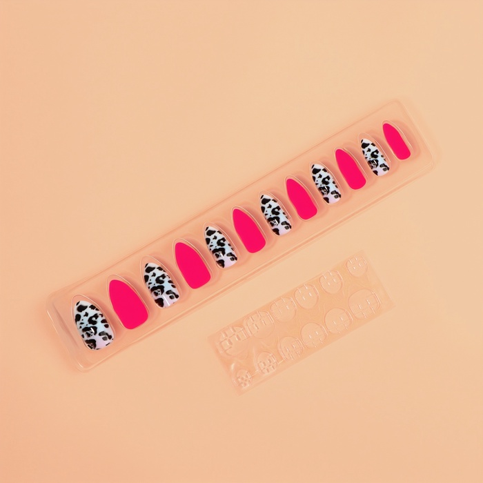 Накладные ногти «Лео», 12 шт., с клеевыми пластинами, форма миндаль, чёрные, розовые