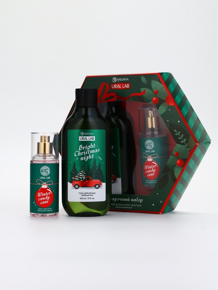Подарочный набор Happy New Year: гель для душа и мист для тела, зелёный, URAL LAB