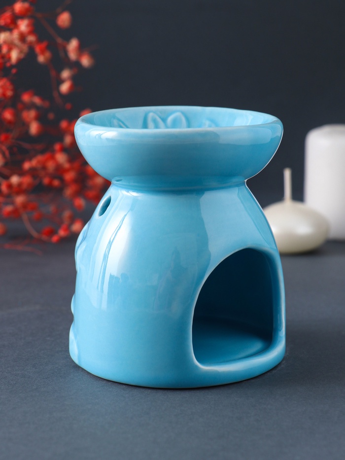 Аромалампа для эфирных масел «Подводный мир», керамика, голубая, 7.2×7.2×8.9 см