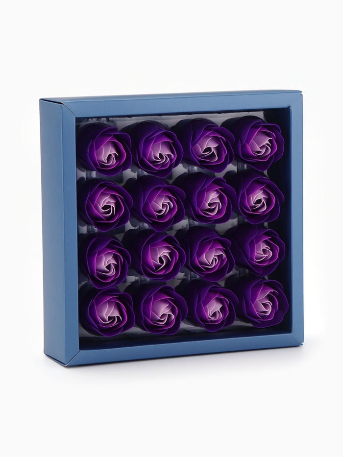 Подарочный набор мыльных роз в коробке, фиолетово-белые, 16 шт.