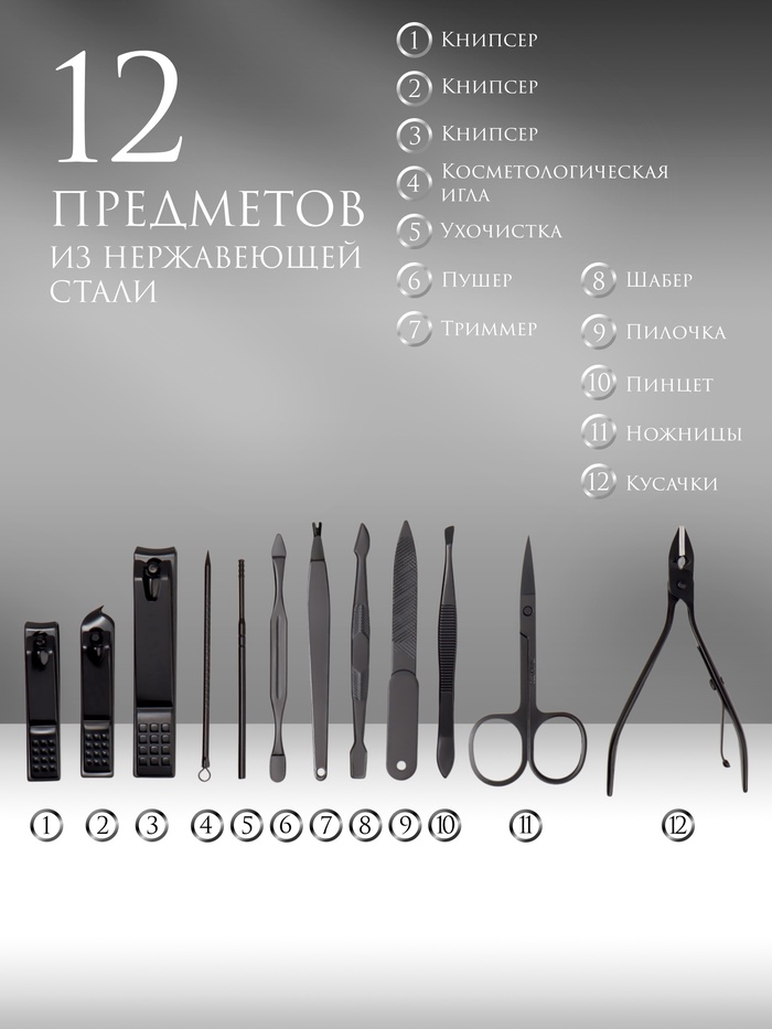 УЦЕНКА Набор маникюрный, 12 предметов, в футляре, красный, чёрный