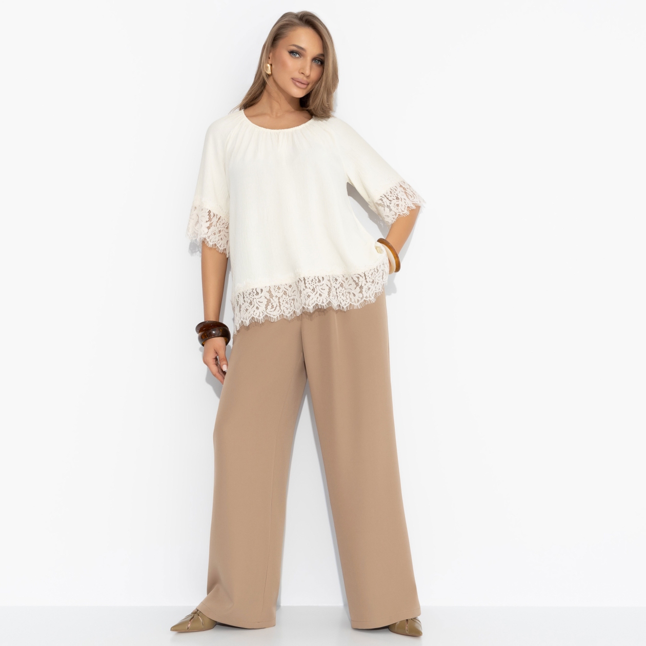 СТ. ЦЕНА 1650 руб//Блуза свободного кроя с кружевом, Путешествие в Прованс (нежная)