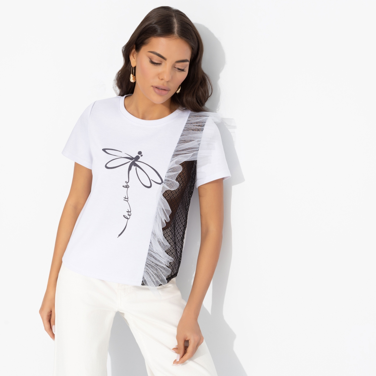 СТ. ЦЕНА 1250 руб//Футболка комбинированная с декором, Завоюй меня (дуэт)