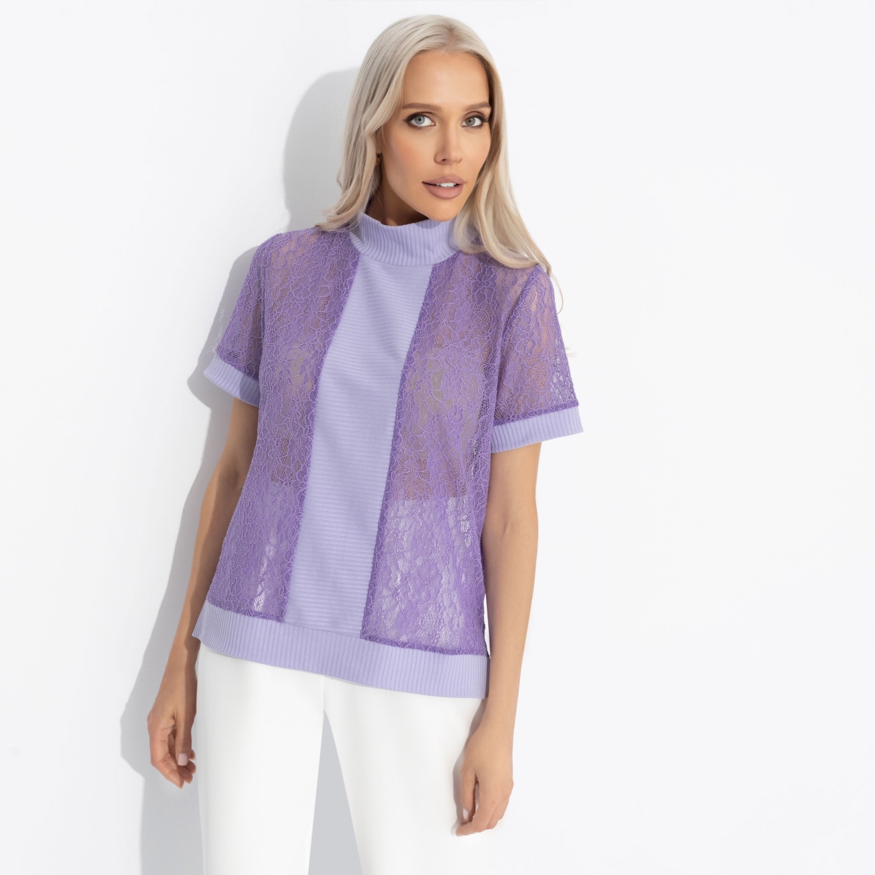 СТ. ЦЕНА 1390 руб//Футболка комбинированная, Фирменное приветствие (сиреневый)