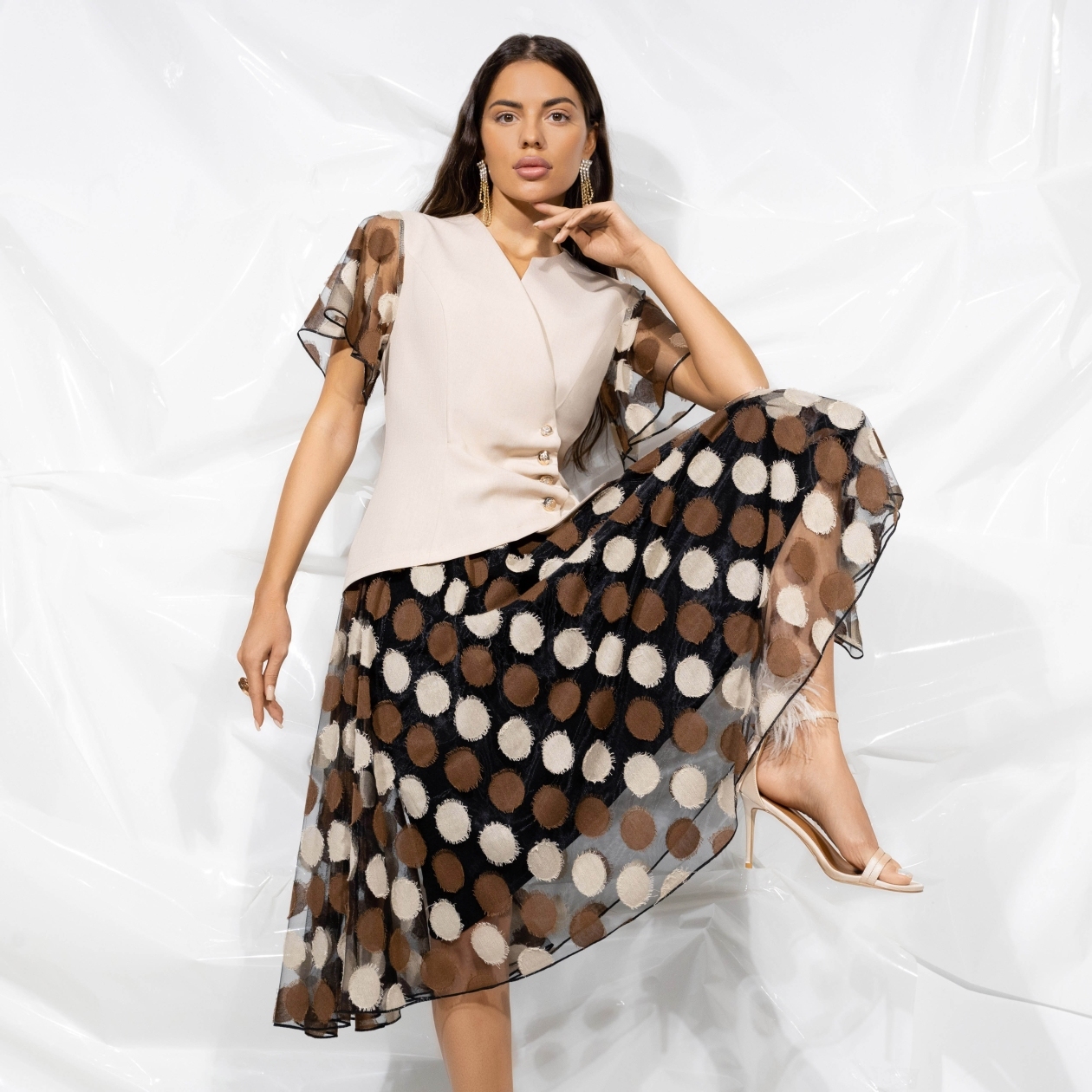 СТ. ЦЕНА 2190 руб//Костюм с юбкой с креативной застёжкой, Шаг к тебе (brown, 2 в 1)