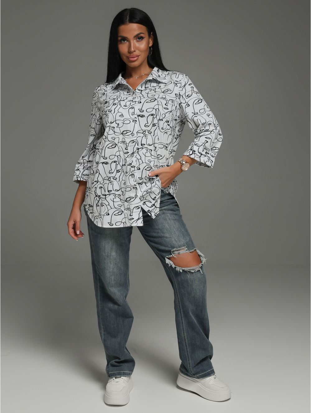 Жанетта туника женская (графика белая)