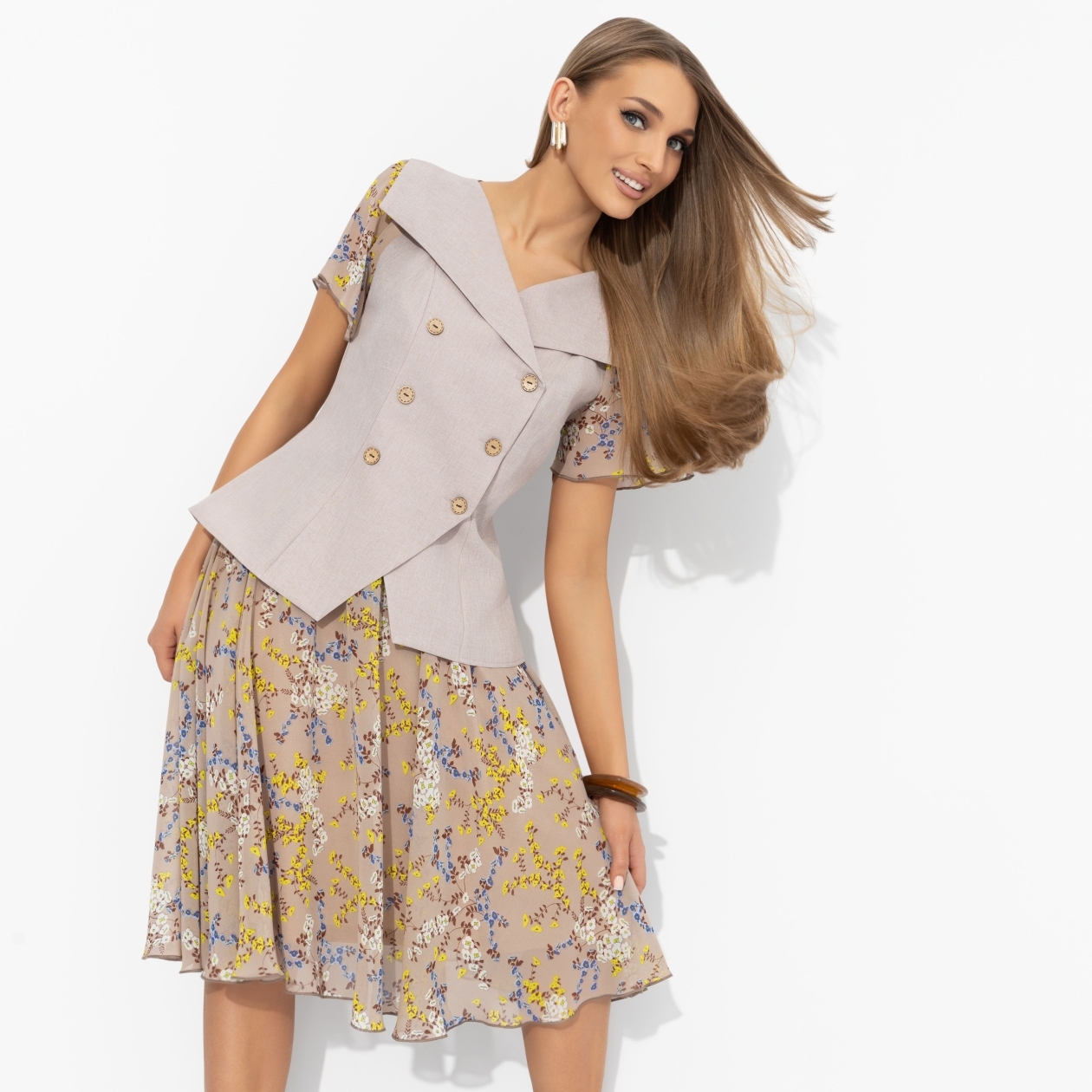 СТ. ЦЕНА 2250 руб//Костюм с юбкой комбинированный, Сияние уверенности ( 2 в 1, бежевый)