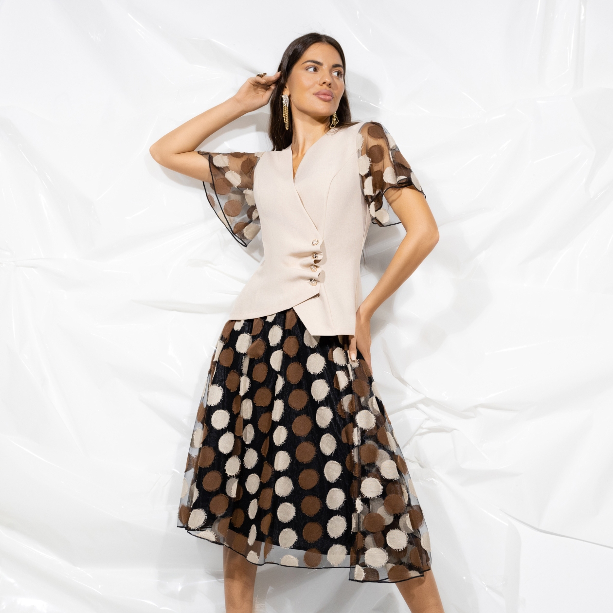 СТ. ЦЕНА 2190 руб//Костюм с юбкой с креативной застёжкой, Шаг к тебе (brown, 2 в 1)