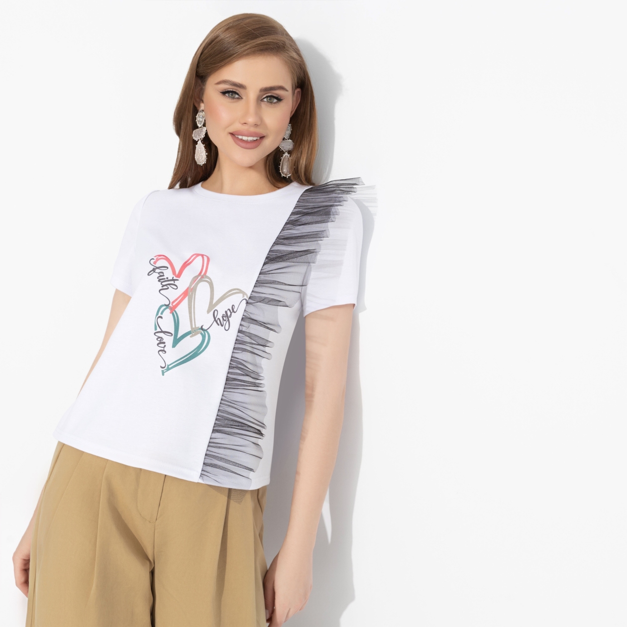 СТ. ЦЕНА 1250 руб//Футболка с декором из сетки, Завоюй меня (heart)