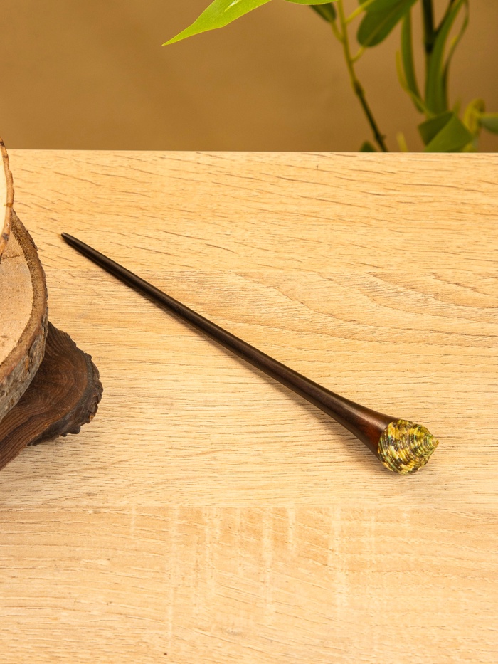 Шпилька для волос, 20 см, дерево Соно, ракушка, тёмно-коричневая