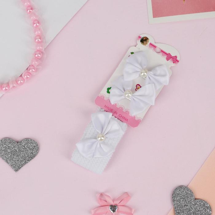 Набор для волос «Лада», повязка, 2 зажима, бусины, белый