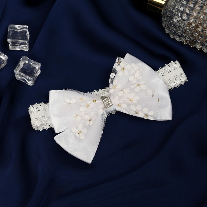 Повязка для волос Выбражулька «Модница», двойной бант стразы, 2 см, белая