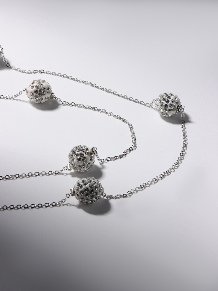 Бусы «Цепь» блеск шамбала, ассорти, шар №12, белые в серебре, 80 см