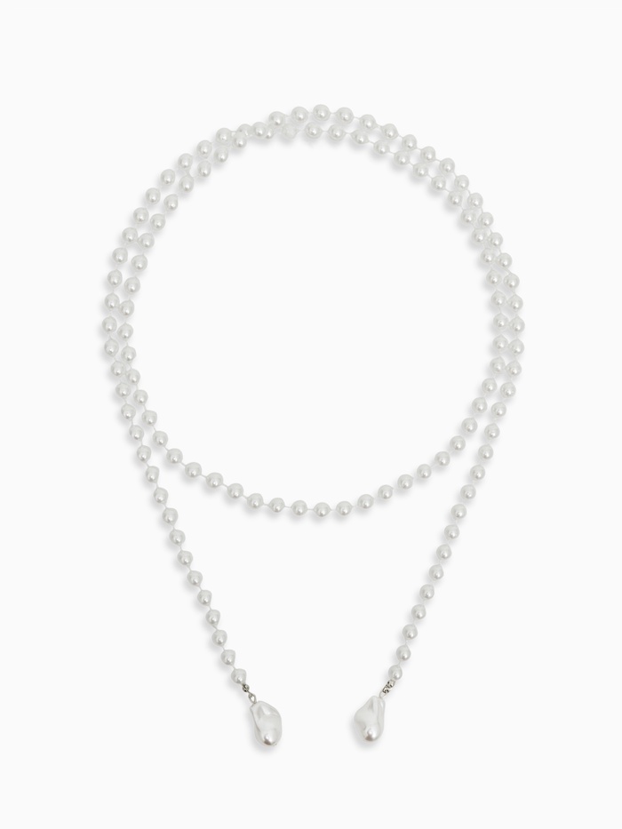 Бусы с подвесами «Нить жемчуга», №8, L=120 см, белые в серебре