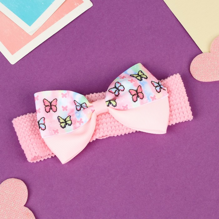Повязка для волос Выбражулька «Выбражулька», бабочки классик, 16×3 см, розовая