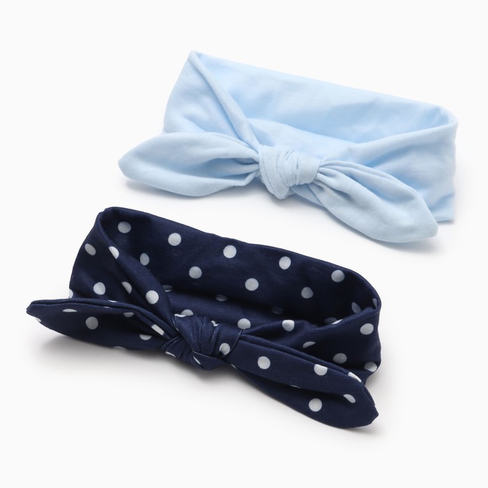 Повязки на голову для девочки «Крошка Я. Листочки. Горошек», 2 шт., размер 48, синяя, голубая