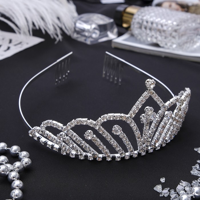 Диадема для волос «Изящество», капелька, 6 см, серебро