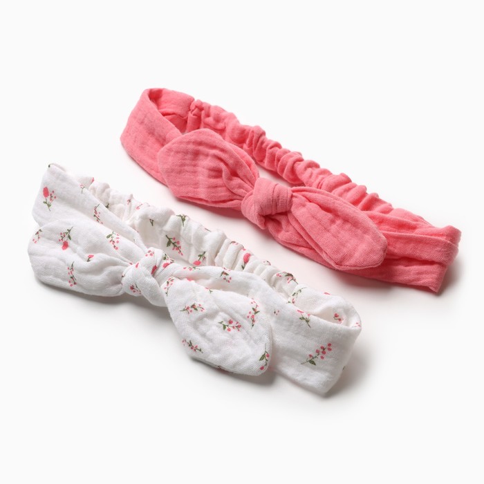 Повязки на голову «Крошка Я. Бантик», 2 шт., размер 46-48, розовая, белая